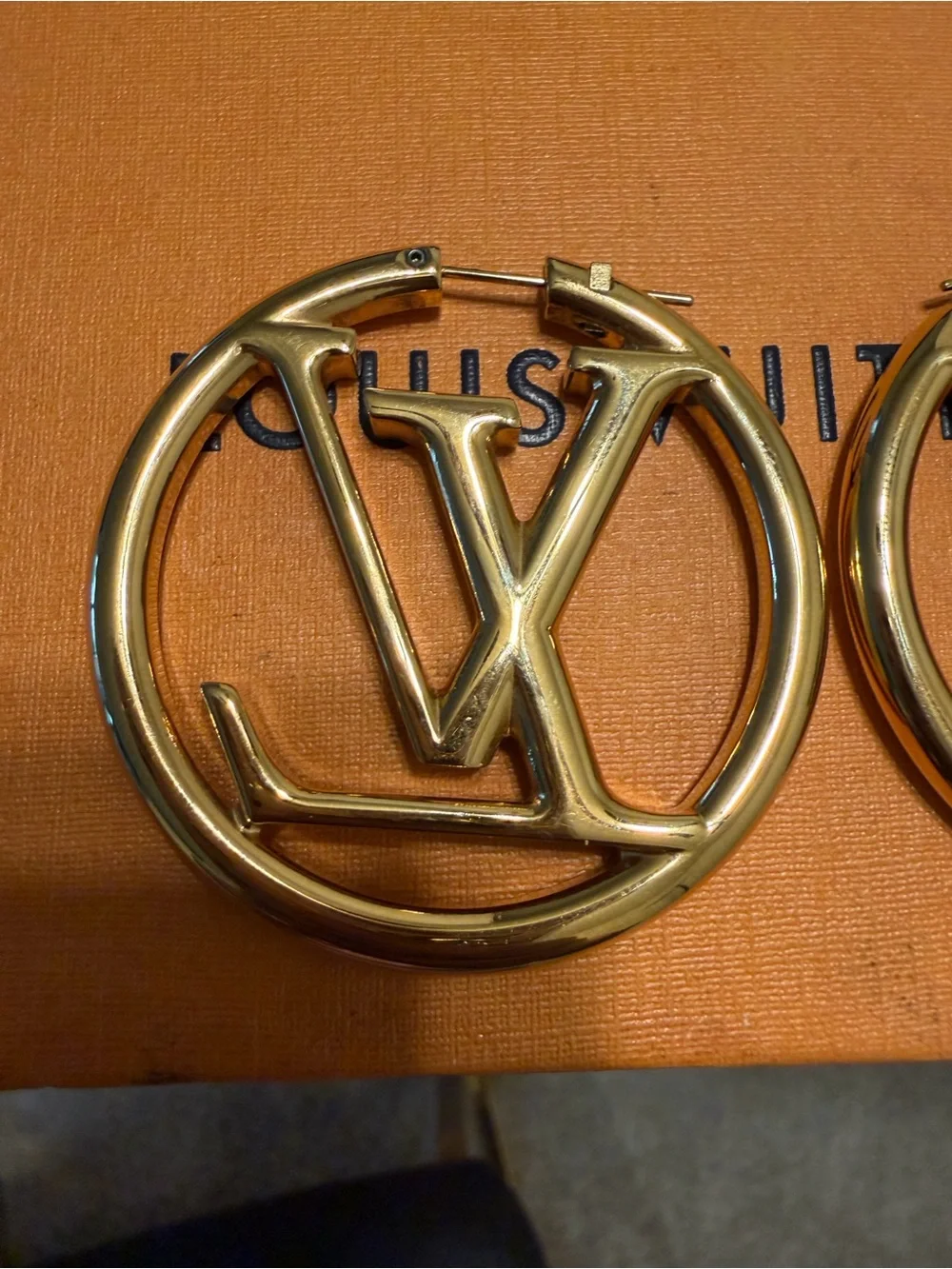 Louis Vuitton Gold LV Circle Logo Hoop Earring